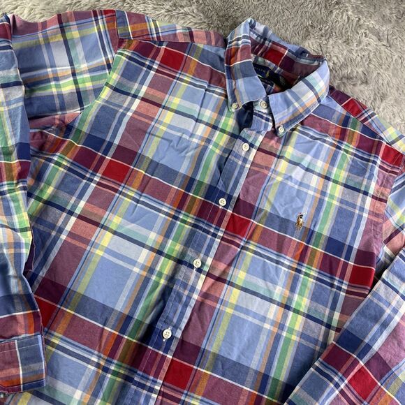 Ralph Lauren Button Shirt Mens Extra Large Blue Red Yellow Green Rainbow Plaid - Picture 1 of 7